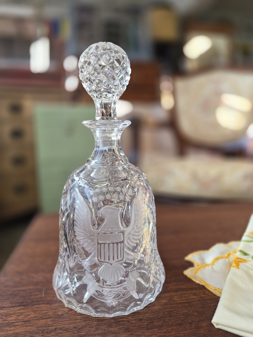 Pressed Glass Eagle Bell - Clear Crystal Decanter